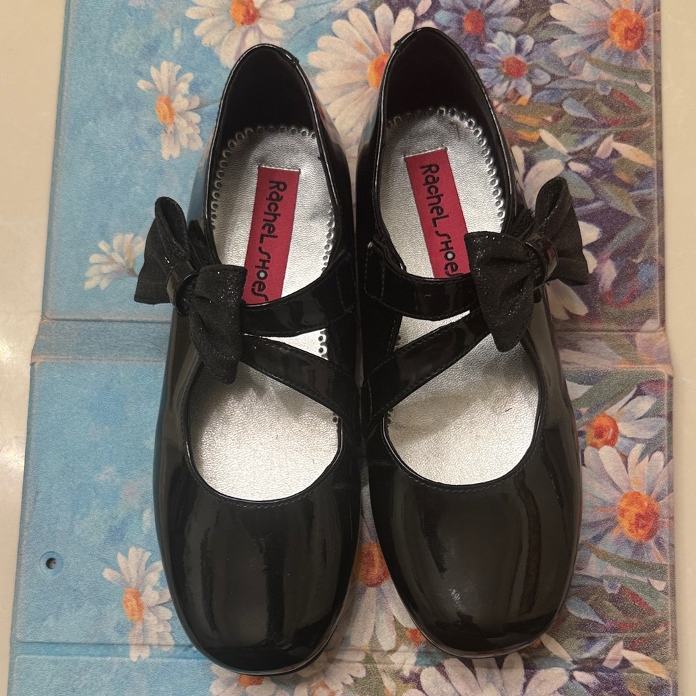 Rachel Shoes Glossy Black Mary Janes with Bow